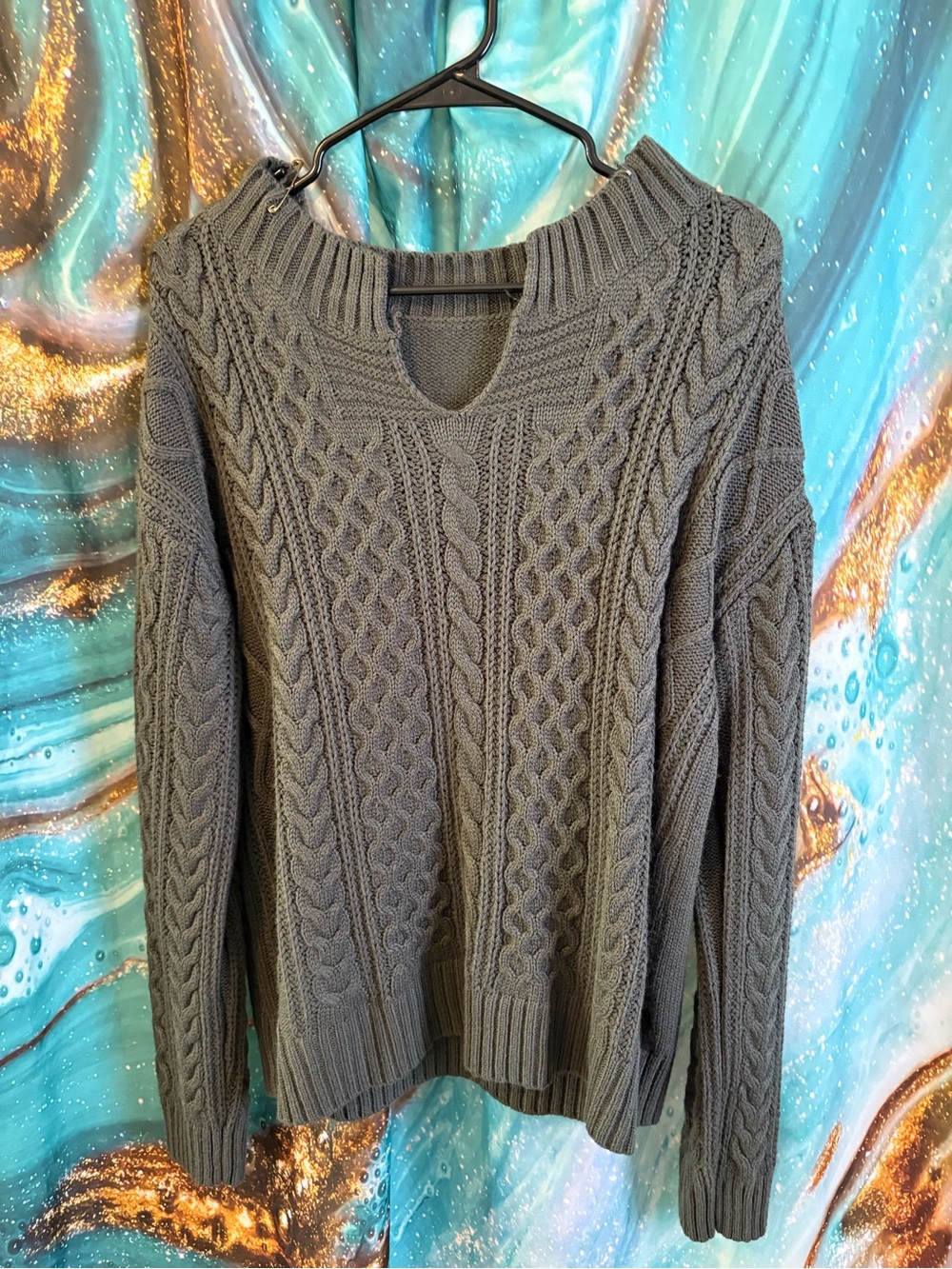 Cable Knit Scoop Neck Sweater — Charcoal Gray